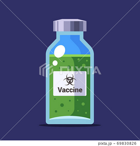 bottle with green vaccine against covid-19. vaccination for humans bottle with green vaccine against covid-19. vaccination for humans 69830826