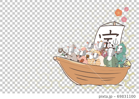 New Year's card material: Treasure ship and the Seven Lucky Gods of cows New Year's card material: Treasure ship and the Seven Lucky Gods of cows 69831100