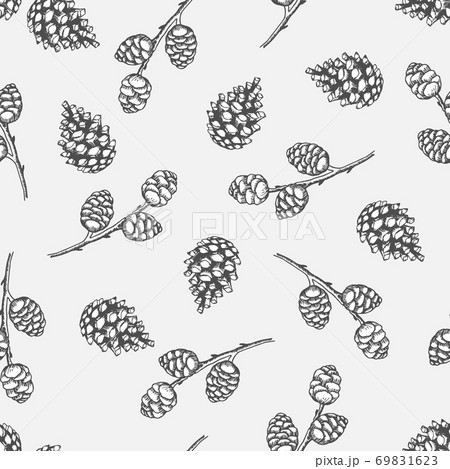 Xmas Seamless pattern with Christmas Tree Decorations, Pine Branches hand drawn art design vector illustration. Xmas Seamless pattern with Christmas Tree Decorations, Pine Branches hand drawn art design vector illustration. 69831623