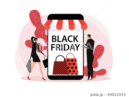 black friday shop,woman and man shop online stor service, promo purchase marketing illustration 69832043