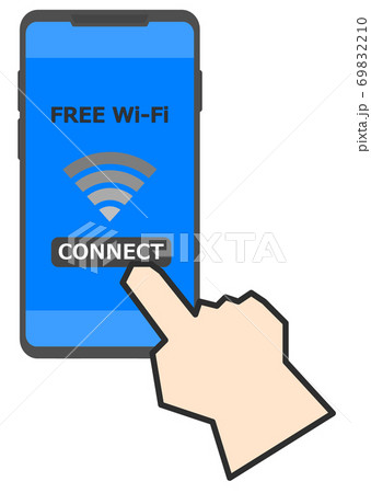 Wifiにスマホで接続するイラストのイラスト素材