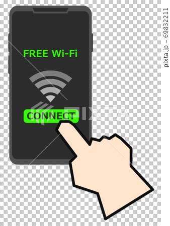 Wifiにスマホで接続するイラストのイラスト素材