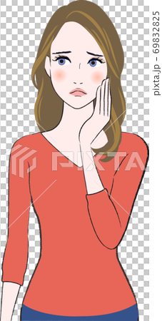 心配して悩んでいる女性のイラスト 69832825