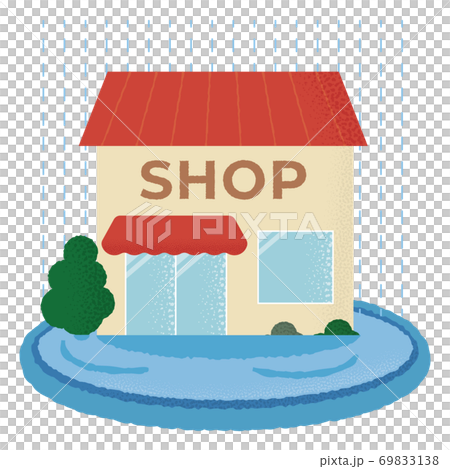 浸水の被害に遭うショップのベクターイラスト 69833138