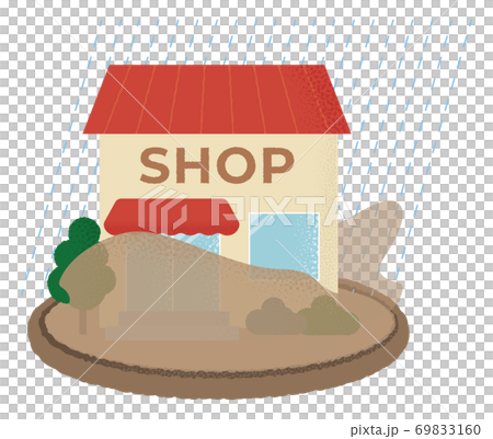 水害に遭うショップのベクターイラスト 69833160