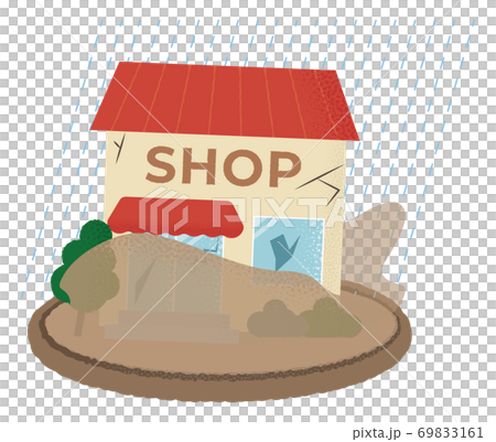 水害に遭うショップのベクターイラスト 69833161
