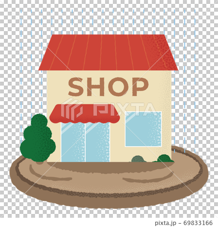 浸水の被害に遭うショップのベクターイラスト 69833166