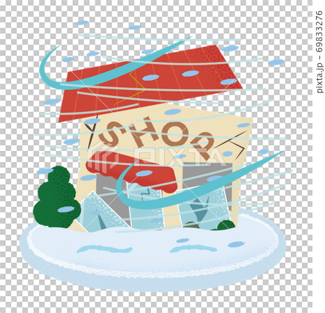 吹雪の被害に遭うショップのベクターイラスト 69833276