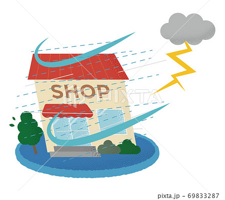 雷雨の被害に遭うショップのベクターイラスト 69833287