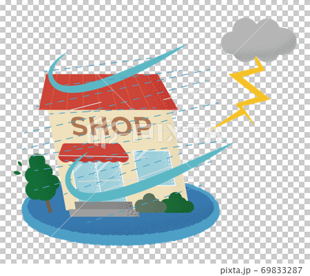 雷雨の被害に遭うショップのベクターイラスト 69833287