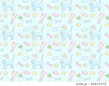 Yumekawa Animal Wallpaper Blue Stock Illustration