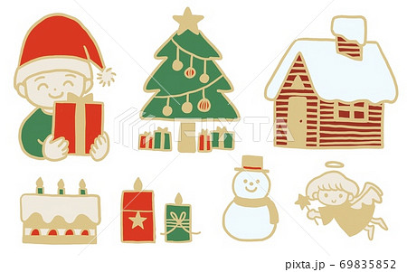 手描きのクリスマスモチーフ素材セットのイラスト素材