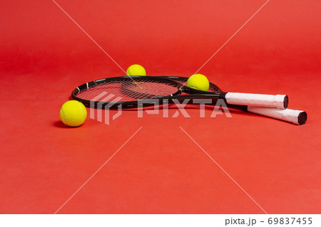 Tennis player sport equipment. Tennis racket and ball Tennis player sport equipment. Tennis racket and ball 69837455