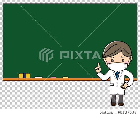 Boy 03_26 (mask, troubled face, man explaining in front of the blackboard) 69837535