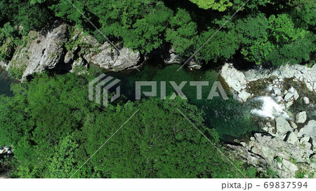 面河川深青の新緑(4K空撮切出し)、面河ブルーを求めて 69837594