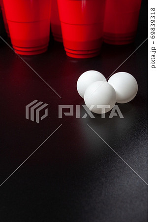 Still life shot of a beer pong game 69839318