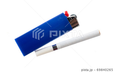 One cigar and fire lighter isolated on white One cigar and fire lighter isolated on white 69840265