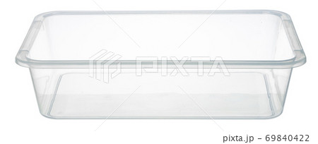Clear plastic transparent tray isolated on white Clear plastic transparent tray isolated on white 69840422