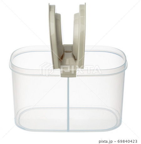 Empty plastic storage jar isolated on white Empty plastic storage jar isolated on white 69840423