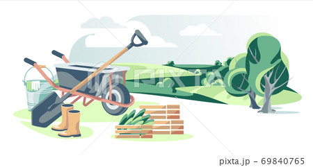 Objects set equipment fo field and garden work isolated on white backgound 69840765