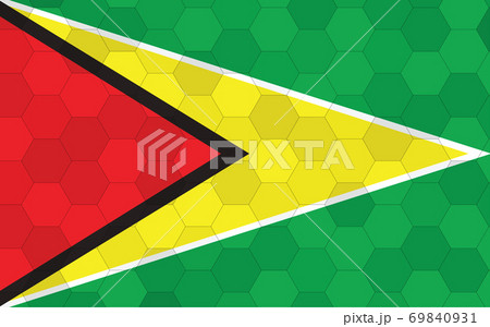 Guyana flag illustration. Futuristic Guyanese flag graphic with abstract hexagon background vector. Guyana national flag symbolizes independence. Guyana flag illustration. Futuristic Guyanese flag graphic with abstract hexagon background vector. Guyana national flag symbolizes independence. 69840931
