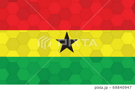Ghana flag illustration. Futuristic Ghanaian flag graphic with abstract hexagon background vector. Ghana national flag symbolizes independence. 69840947