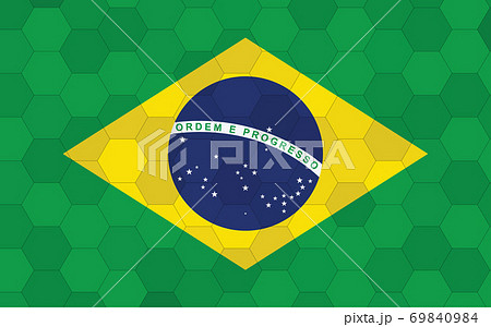 Brazil flag illustration. Futuristic Brazilian flag graphic with abstract hexagon background vector. Brazil national flag symbolizes independence. 69840984