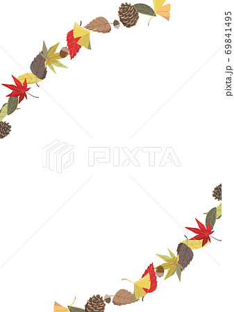 秋のフレーム 縦 落ち葉のラインのイラスト素材
