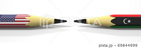 Pencils with flags of the USA and Libya. Political conflict concept. 3d rendering 69844999