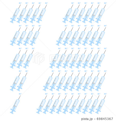 多く並べたブルーの注射器水滴付き　1本から10本 69845367