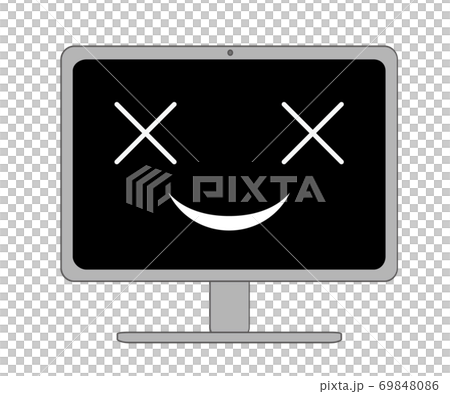 怖い笑いの表情つき黒い画面のデスクトップパソコン 69848086
