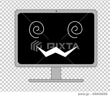 怖い笑いを浮かべる黒い画面のデスクトップパソコン 69848099