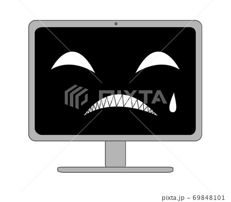 悔しそうに焦る表情の黒い画面のデスクトップパソコン 悔しそうに焦る表情の黒い画面のデスクトップパソコン 69848101