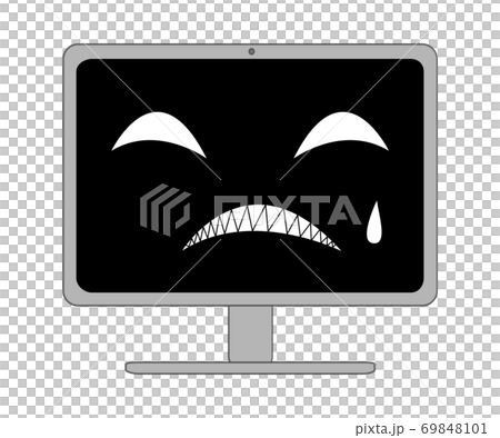 悔しそうに焦る表情の黒い画面のデスクトップパソコン 悔しそうに焦る表情の黒い画面のデスクトップパソコン 69848101