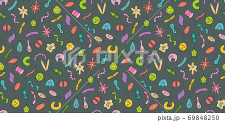 Microbes, virus, bacterias and pathogen icons colorful set. Collection of abstract vector germs 69848250