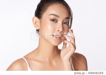 Beautiful young asian woman with clean fresh skin on white background, Face care, Facial treatment, Beautiful young asian woman with clean fresh skin on white background, Face care, Facial treatment, 69848269