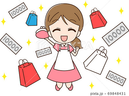 お金で買い物をする主婦のイラスト素材