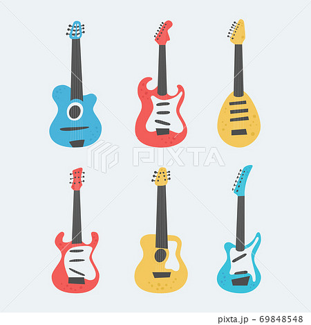 Set Of Acoustic And Electric Guitars On Light Stock Illustration