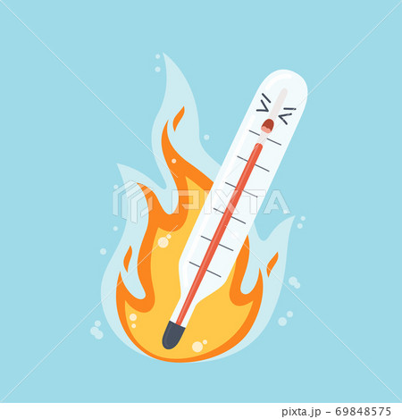 The burning medical thermometer as symbol fever and high temperature. Vector The burning medical thermometer as symbol fever and high temperature. Vector 69848575
