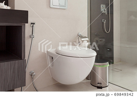 White toilet bowl in the modern bathroom. White toilet bowl in the modern bathroom. 69849342