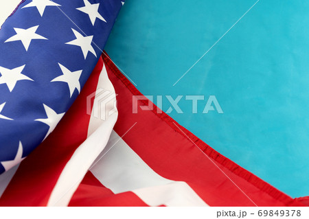 Usa or american flag on blue background with copy space. Usa or american flag on blue background with copy space. 69849378