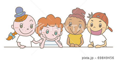 キッズ_覗き込む_手描きタッチ_輪郭有04 69849456