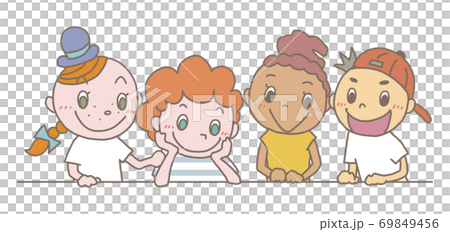 キッズ_覗き込む_手描きタッチ_輪郭有04 69849456