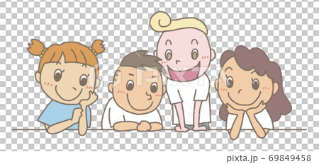 キッズ_覗き込む_手描きタッチ_輪郭有02 69849458