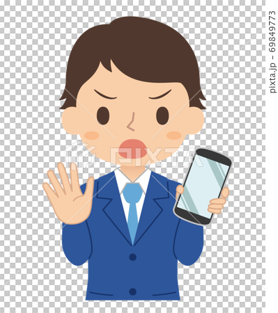 一個人拿著沒有標誌的智能手機的插圖 一個人拿著沒有標誌的智能手機的插圖 69849773