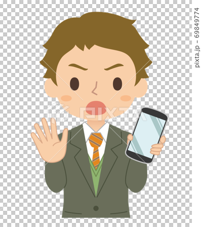 一個人拿著沒有標誌的智能手機的插圖 69849774