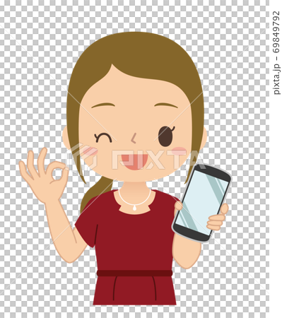 Okサインでスマホを持つ女性 イラストのイラスト素材