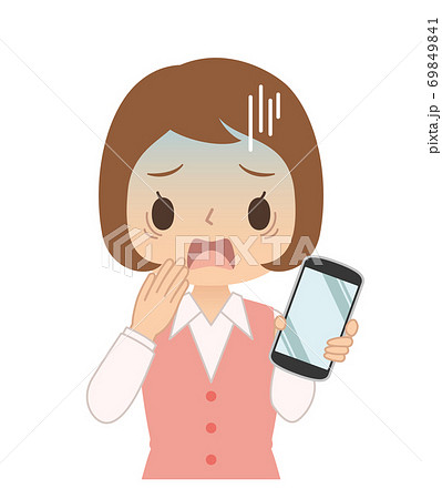 焦った青い顔でスマホを持つ女性 イラスト 焦った青い顔でスマホを持つ女性 イラスト 69849841