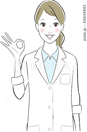 笑顔でokサインを出す白衣の女性ドクターのイラストのイラスト素材