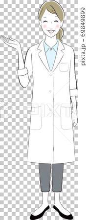 笑顔で案内する白衣の女性医師のイラスト 69849899